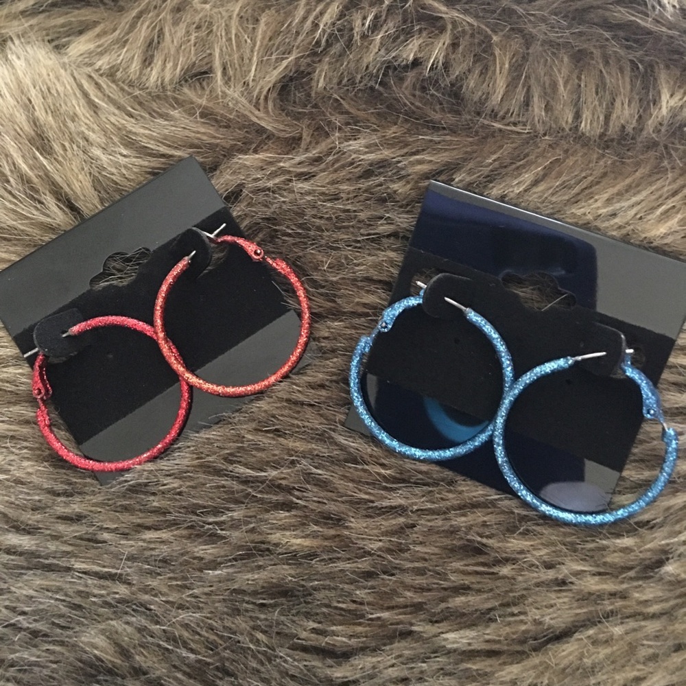 Two pairs of glitter painted hoop earrings